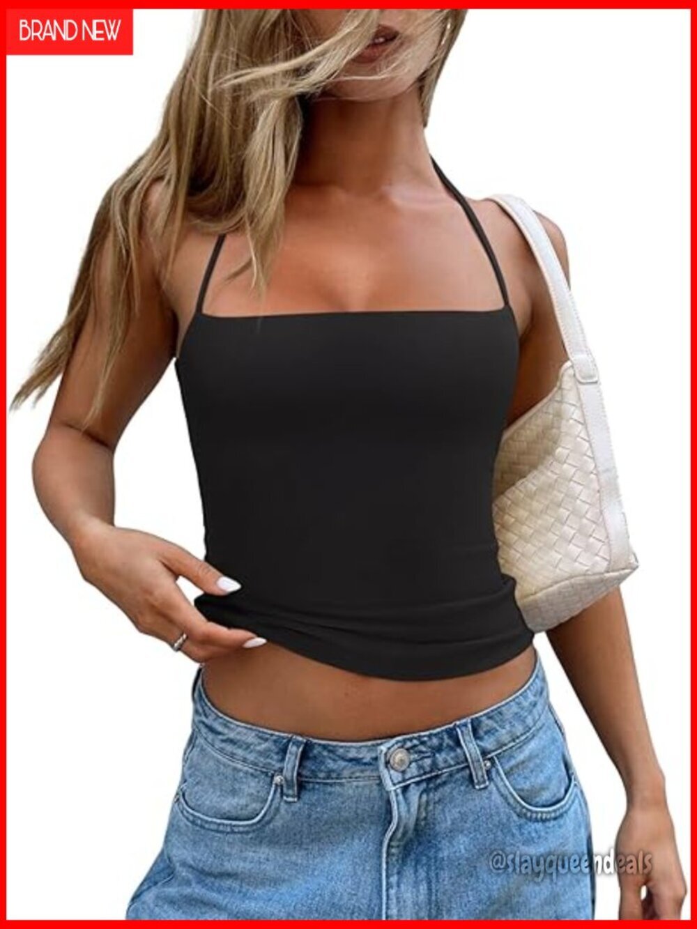 Square Neck Halter Backless Crop Top Double Lined Y2K Going Out
